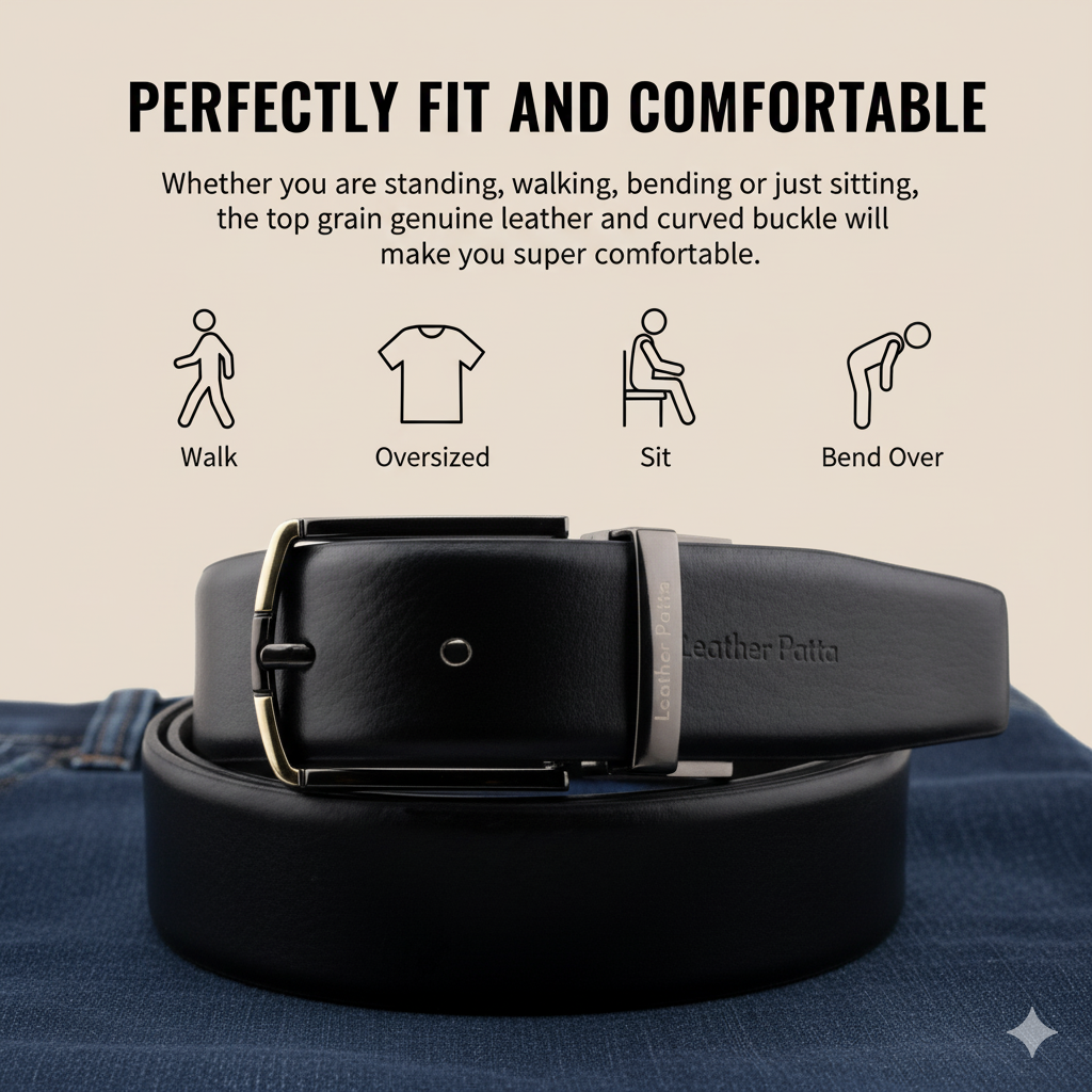 The Metro Edge – Reversible Textured Leather Belt | Black & Brown | Chrome Buckle | Leather Patta