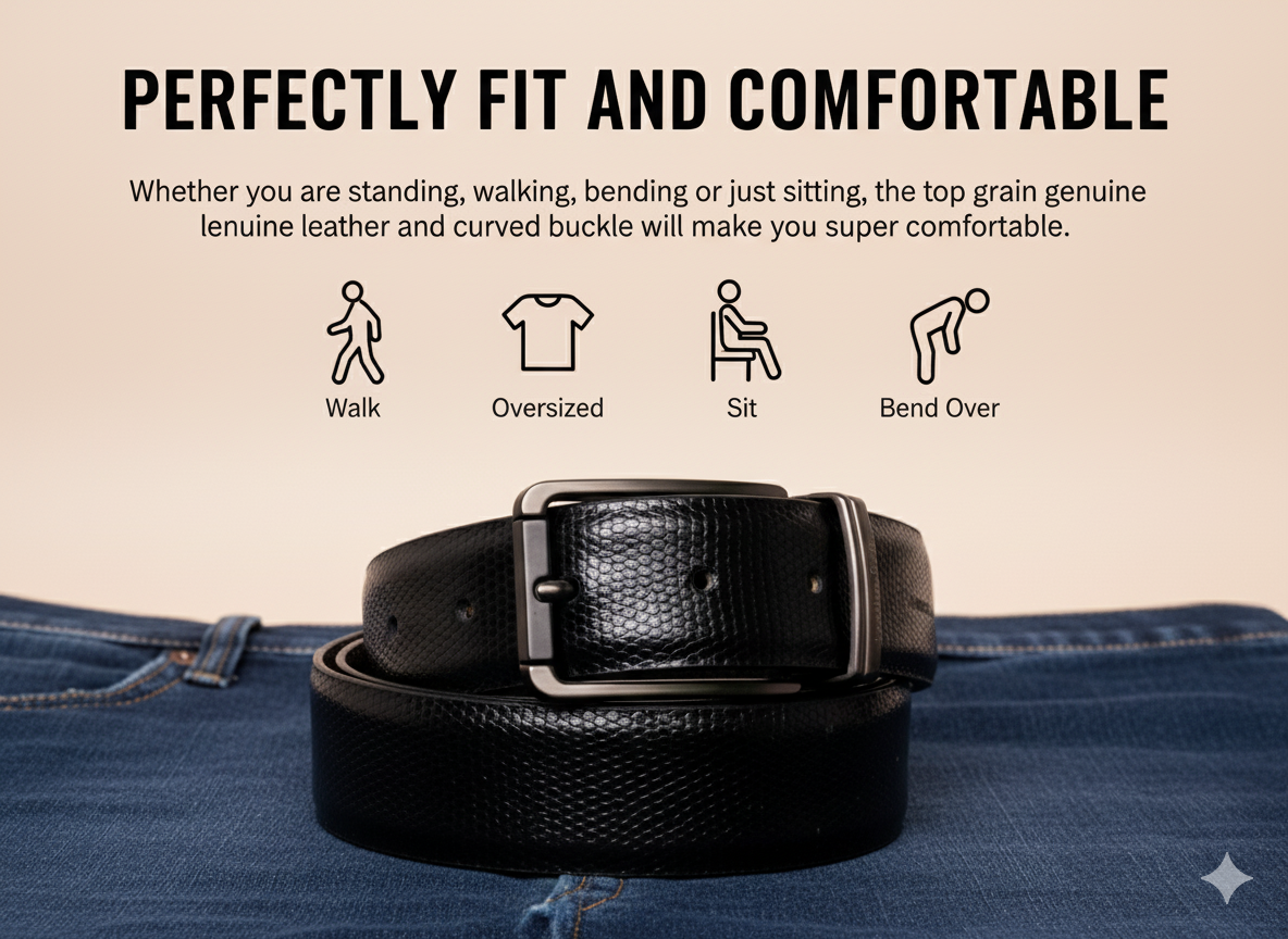 The Prestige Reversible – Men’s Textured Leather Belt | Black & Brown | Premium Chrome Buckle | Leather Patta