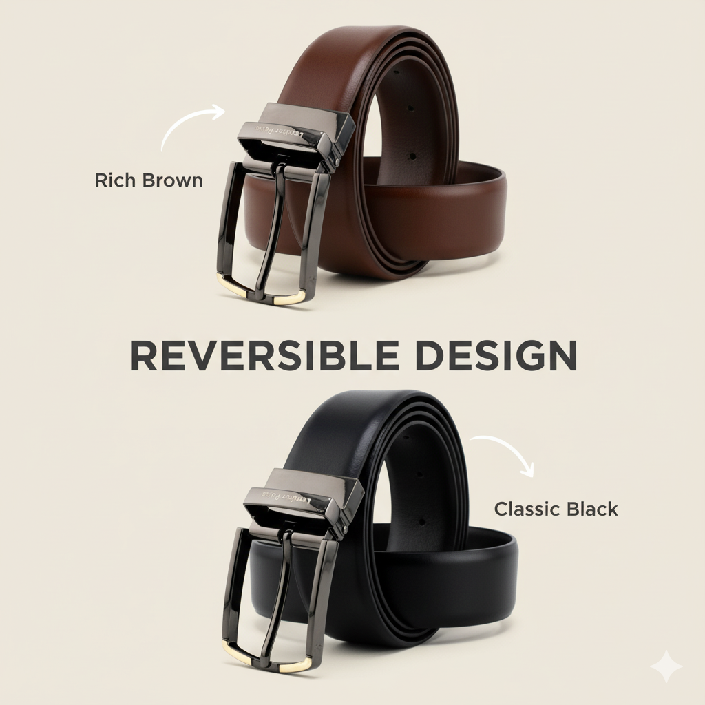 The Metro Edge – Reversible Textured Leather Belt | Black & Brown | Chrome Buckle | Leather Patta