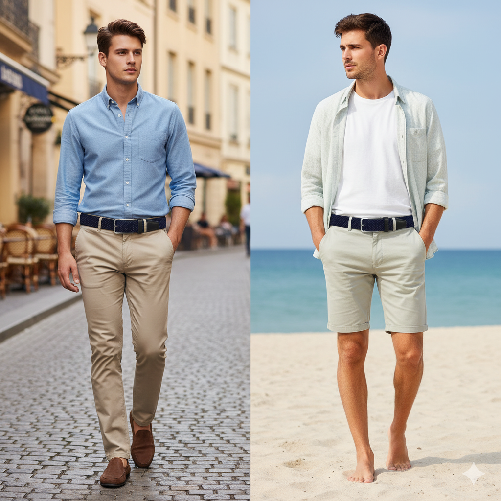 Leather Patta Men's Navy Blue Braided Elastic Stretch Belt with Chrome Buckle