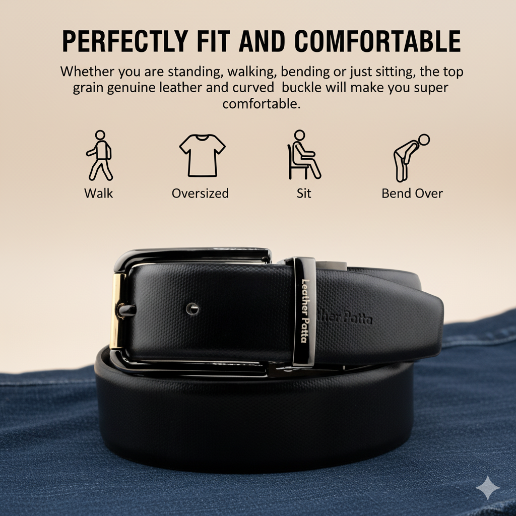 The Alpha Duo – Leather Patta Men’s Reversible Genuine Leather Belt | Textured | Black & Brown | Chrome Buckle