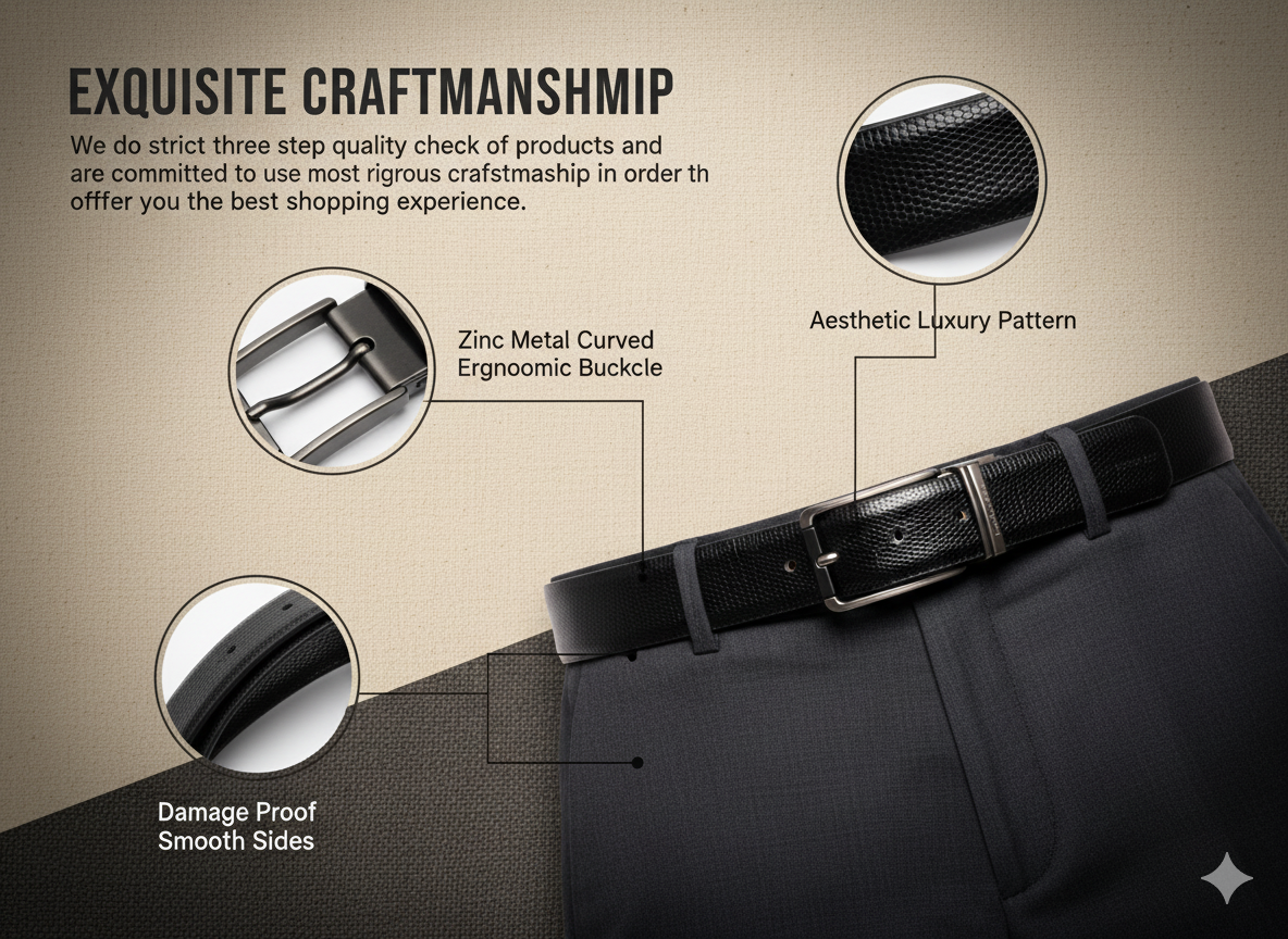 The Prestige Reversible – Men’s Textured Leather Belt | Black & Brown | Premium Chrome Buckle | Leather Patta