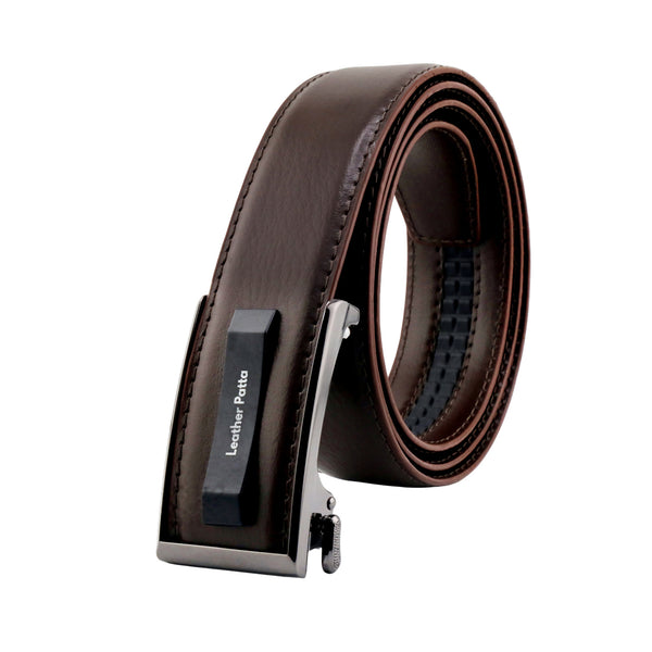 Men's Brown  Genuine Leather Formal Auto-Lock Belt – Classic Finish
