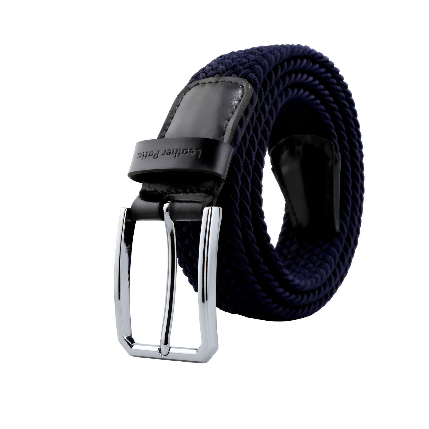 Leather Patta Men's Navy Blue Braided Elastic Stretch Belt with Chrome Buckle