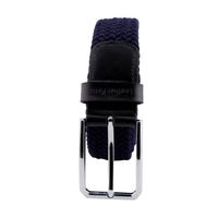 Leather Patta Men's Navy Blue Braided Elastic Stretch Belt with Chrome Buckle
