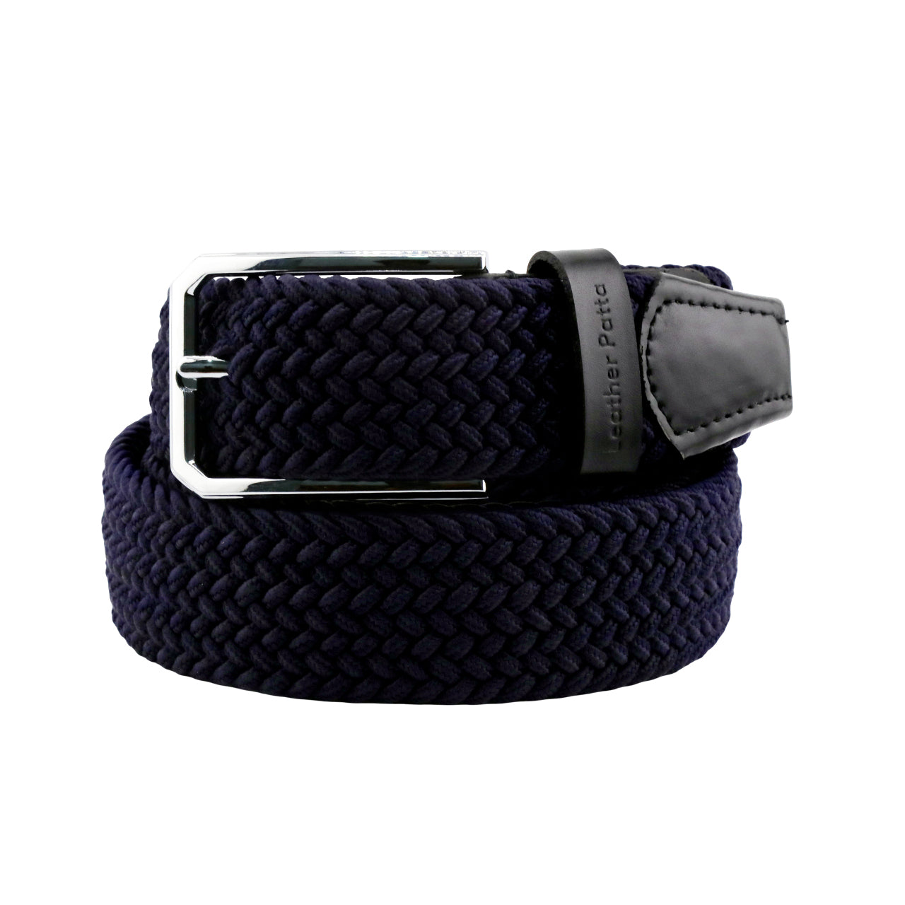 Leather Patta Men's Navy Blue Braided Elastic Stretch Belt with Chrome Buckle