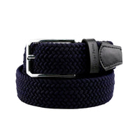 Leather Patta Men's Navy Blue Braided Elastic Stretch Belt with Chrome Buckle