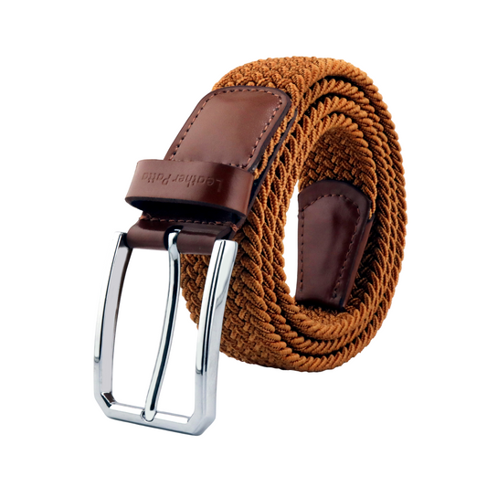 Leather Patta Men's Tan Braided Canvas Stretch Belt with Chrome Buckle