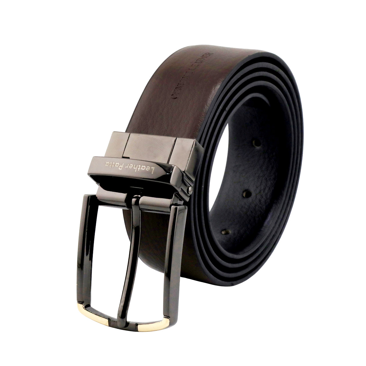The Metro Edge – Reversible Textured Leather Belt | Black & Brown | Chrome Buckle | Leather Patta