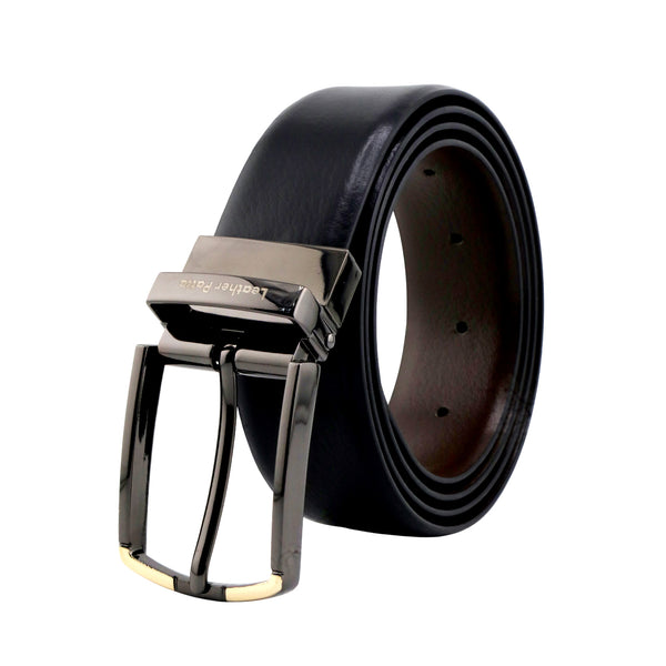 The Metro Edge – Reversible Textured Leather Belt | Black & Brown | Chrome Buckle | Leather Patta