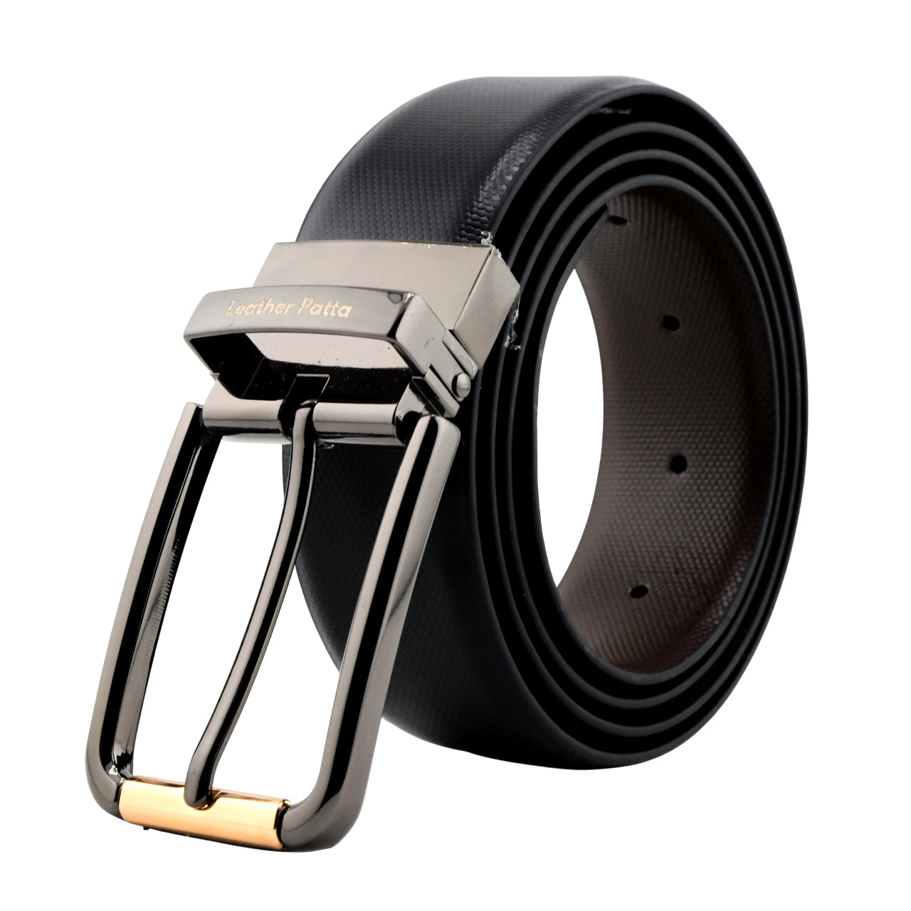 The Alpha Duo – Leather Patta Men’s Reversible Genuine Leather Belt | Textured | Black & Brown | Chrome Buckle