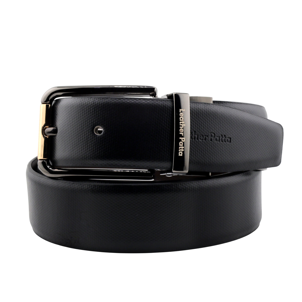 The Alpha Duo – Leather Patta Men’s Reversible Genuine Leather Belt | Textured | Black & Brown | Chrome Buckle
