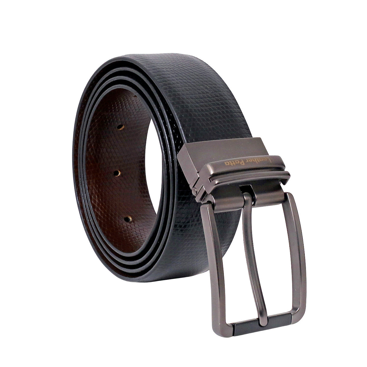 The Prestige Reversible – Men’s Textured Leather Belt | Black & Brown | Premium Chrome Buckle | Leather Patta