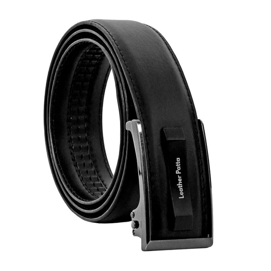 Leather Patta Men's Black Genuine Leather Auto-Lock Belt – Classic Finish