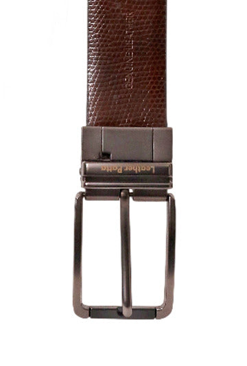 The Prestige Reversible – Men’s Textured Leather Belt | Black & Brown | Premium Chrome Buckle | Leather Patta