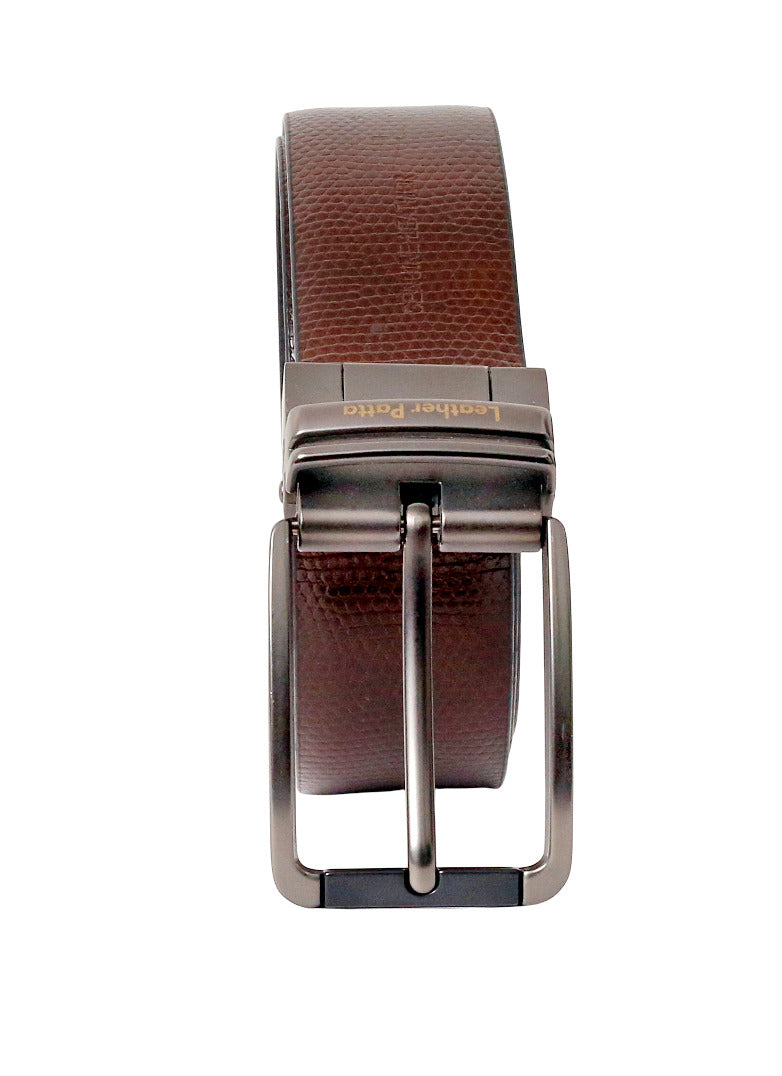 The Prestige Reversible – Men’s Textured Leather Belt | Black & Brown | Premium Chrome Buckle | Leather Patta