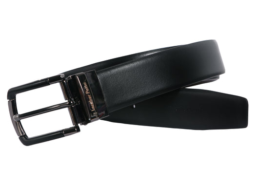 The Urban Gent – Formal Reversible Textured Leather Belt | Black & Brown | Chrome Buckle | Leather Patta
