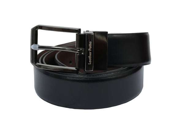 The Executive Reversible – Men’s Premium Textured Leather Belt | Black & Brown | Chrome Buckle | Leather Patta alternate view