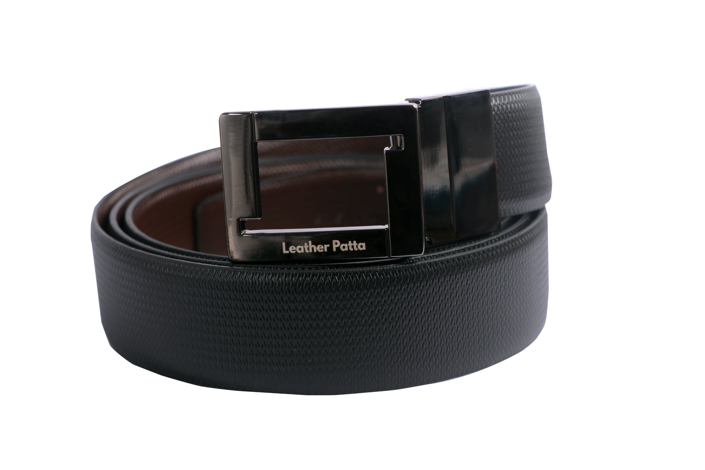 The Classic DualTone – Men’s Reversible Textured Leather Belt | Black & Brown | Chrome Buckle | Leather Patta
