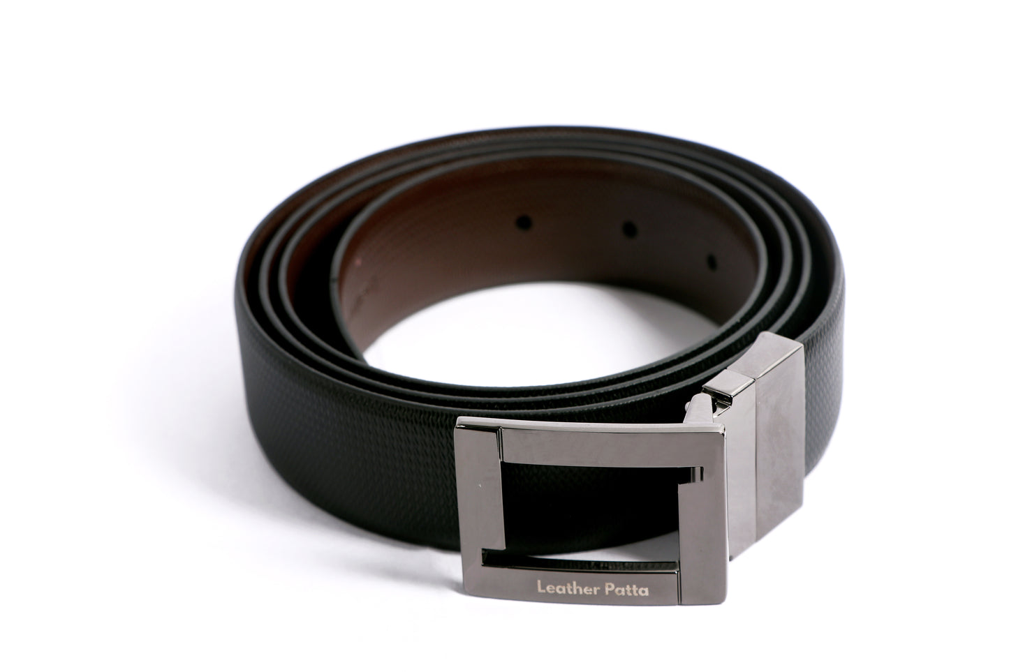 The Classic DualTone – Men’s Reversible Textured Leather Belt | Black & Brown | Chrome Buckle | Leather Patta
