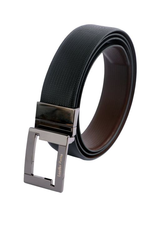 The Classic DualTone – Men’s Reversible Textured Leather Belt | Black & Brown | Chrome Buckle | Leather Patta alternate view